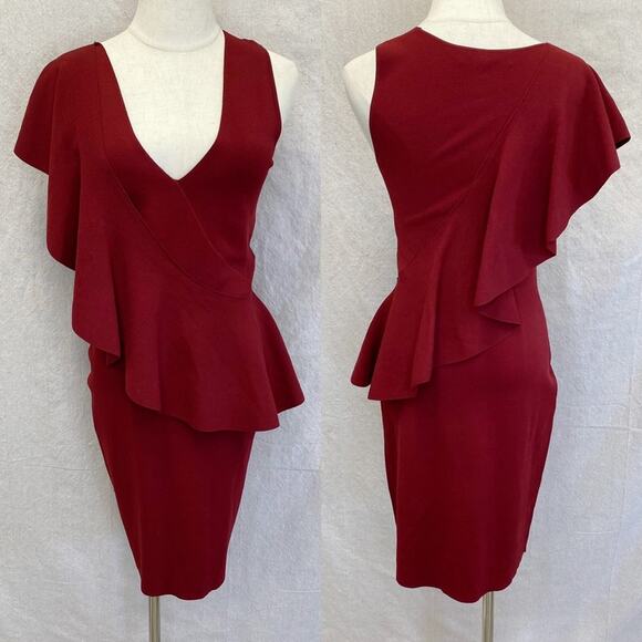 Diane von Furstenberg Ruffle Front Bodycon Dress‎ in Bordeaux size Petite - Picture 4 of 14
